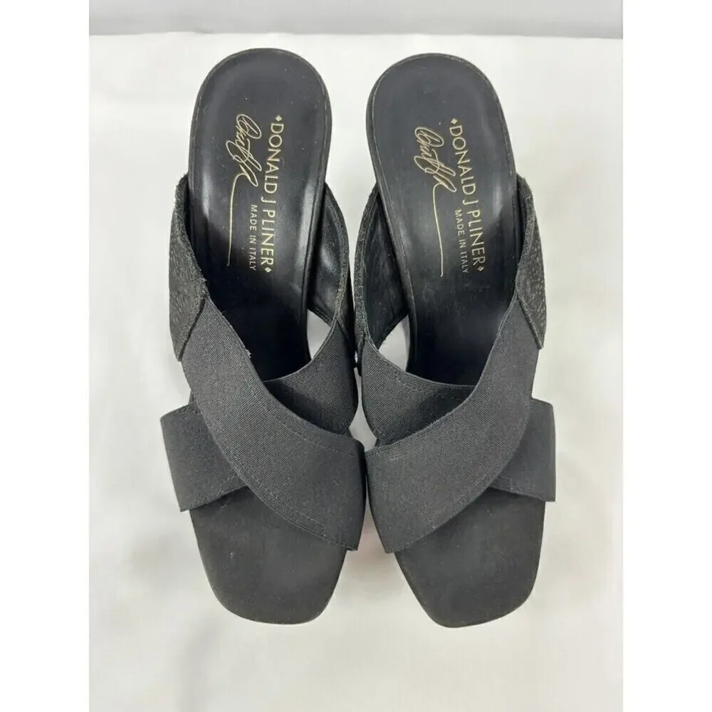 Donald J Pliner Criss Cross Platform Wedge Sandal Black 6 M